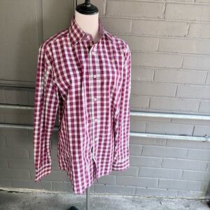 Bugatchi Men's red and White Plaid Shirt